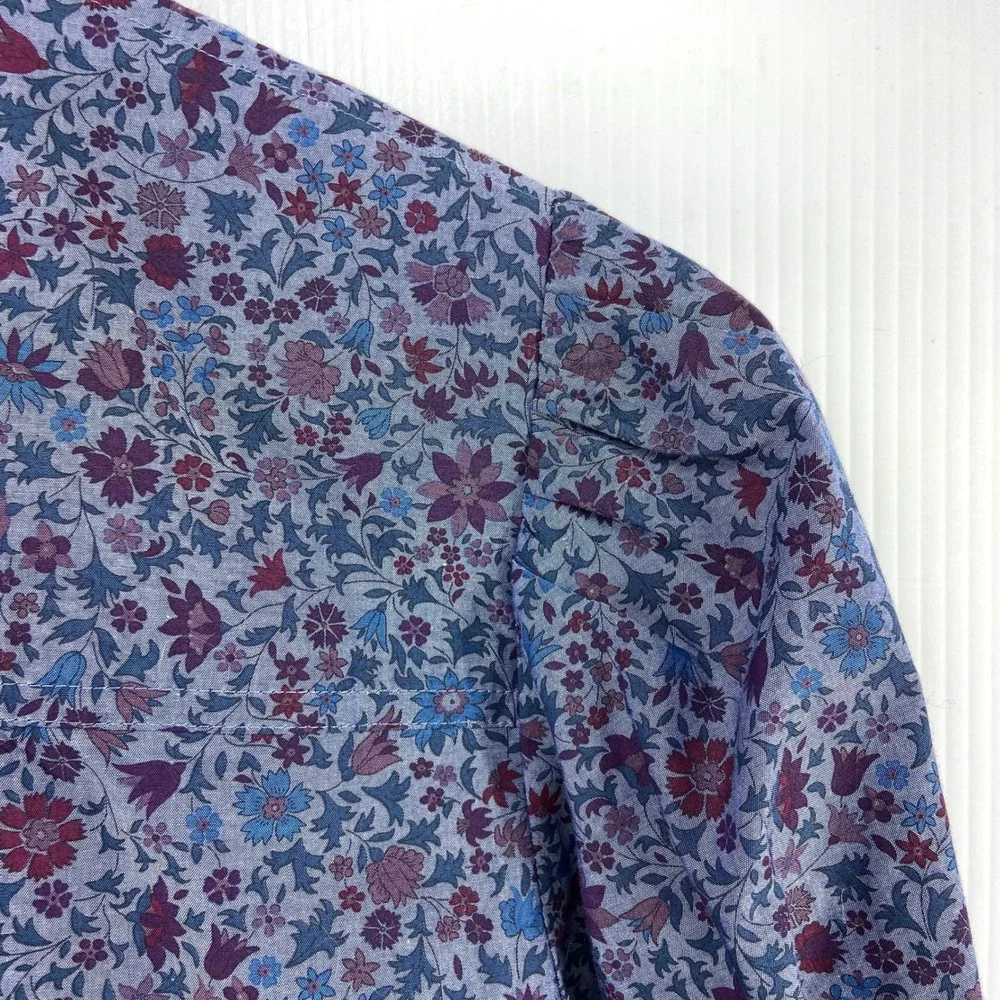 J Crew Tie Neck Blouse In Liberty Colombo Chambray Blue Multi Womens XS‎